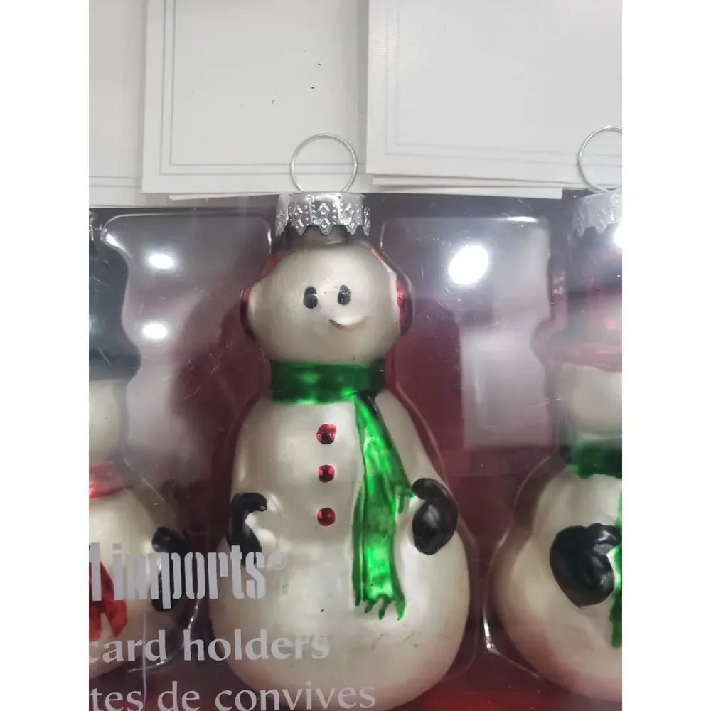 Christmas Snowmen Place Card Holders Pier 1‎ Imports Glass Ornaments Table Top